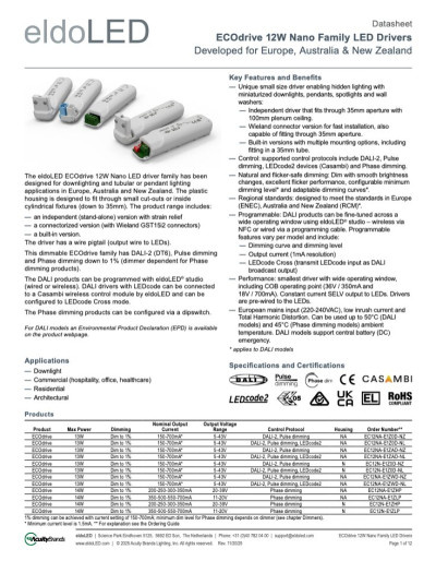 Catalogs - ECOdrive 12W Nano Family LED Drivers