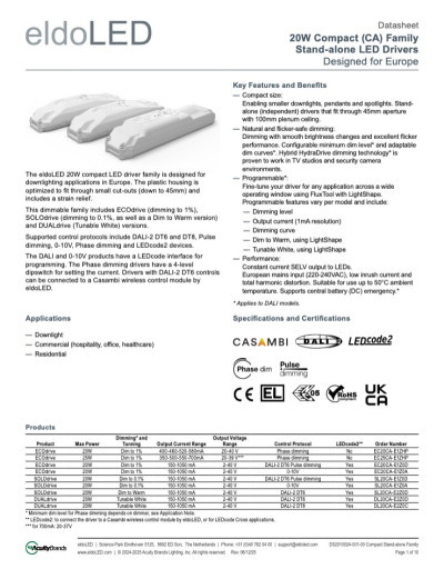eldoLED Compact (CA) Family Stand-alone LED Drivers