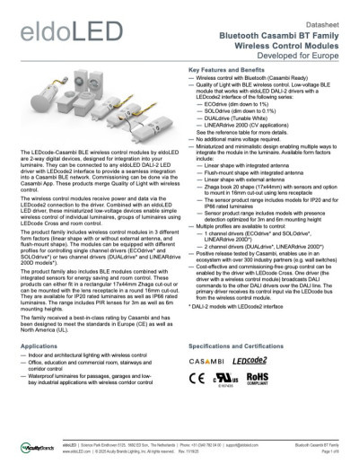 Catalogs - Bluetooth Casambi BT Family Wireless Control Modules